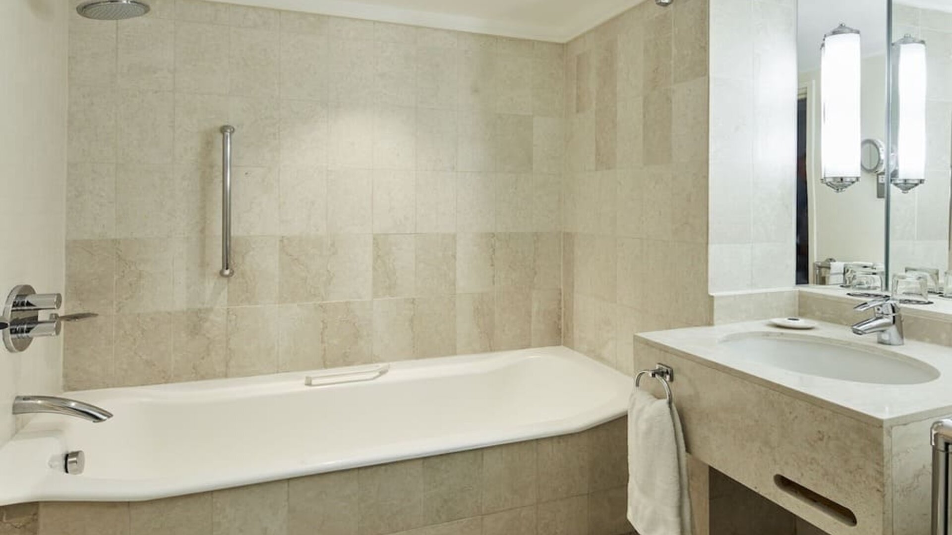 Guest bathroom with shower and at The Dilly.  