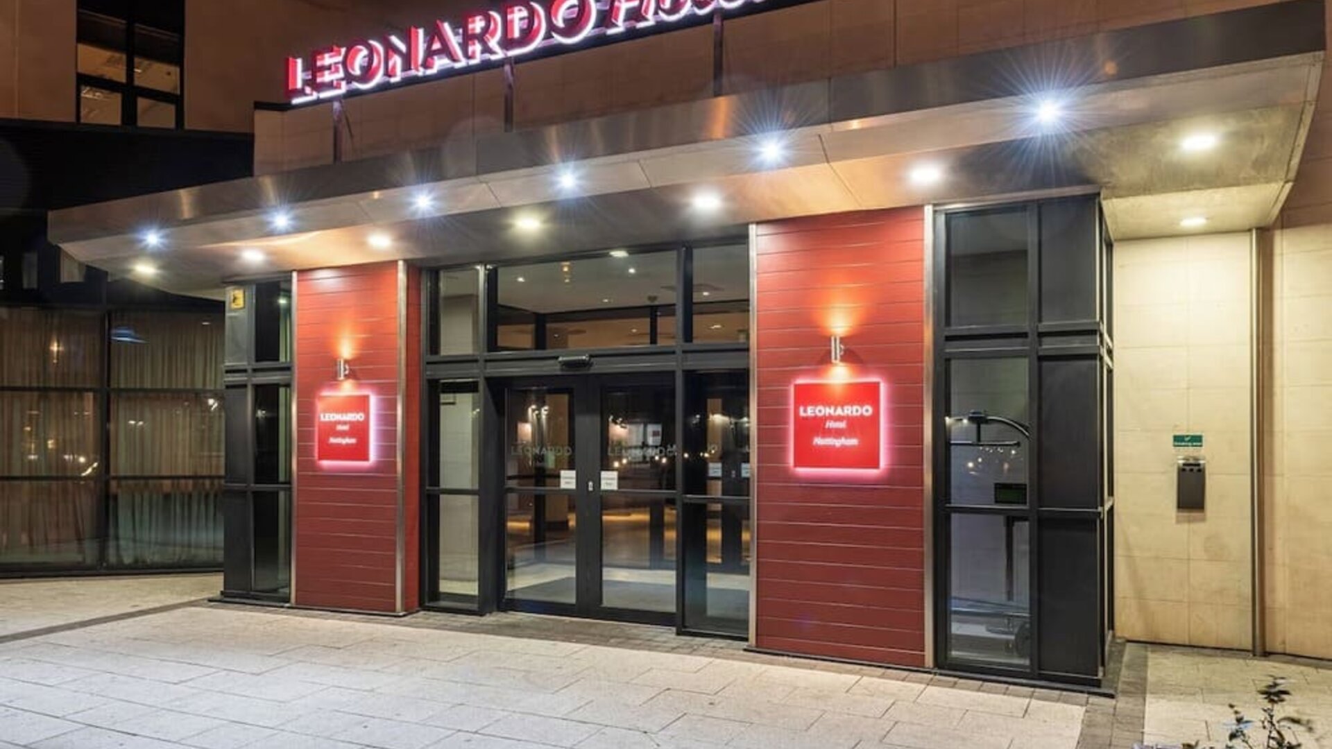 Hotel entrance at Leonardo Hotel Nottingham.