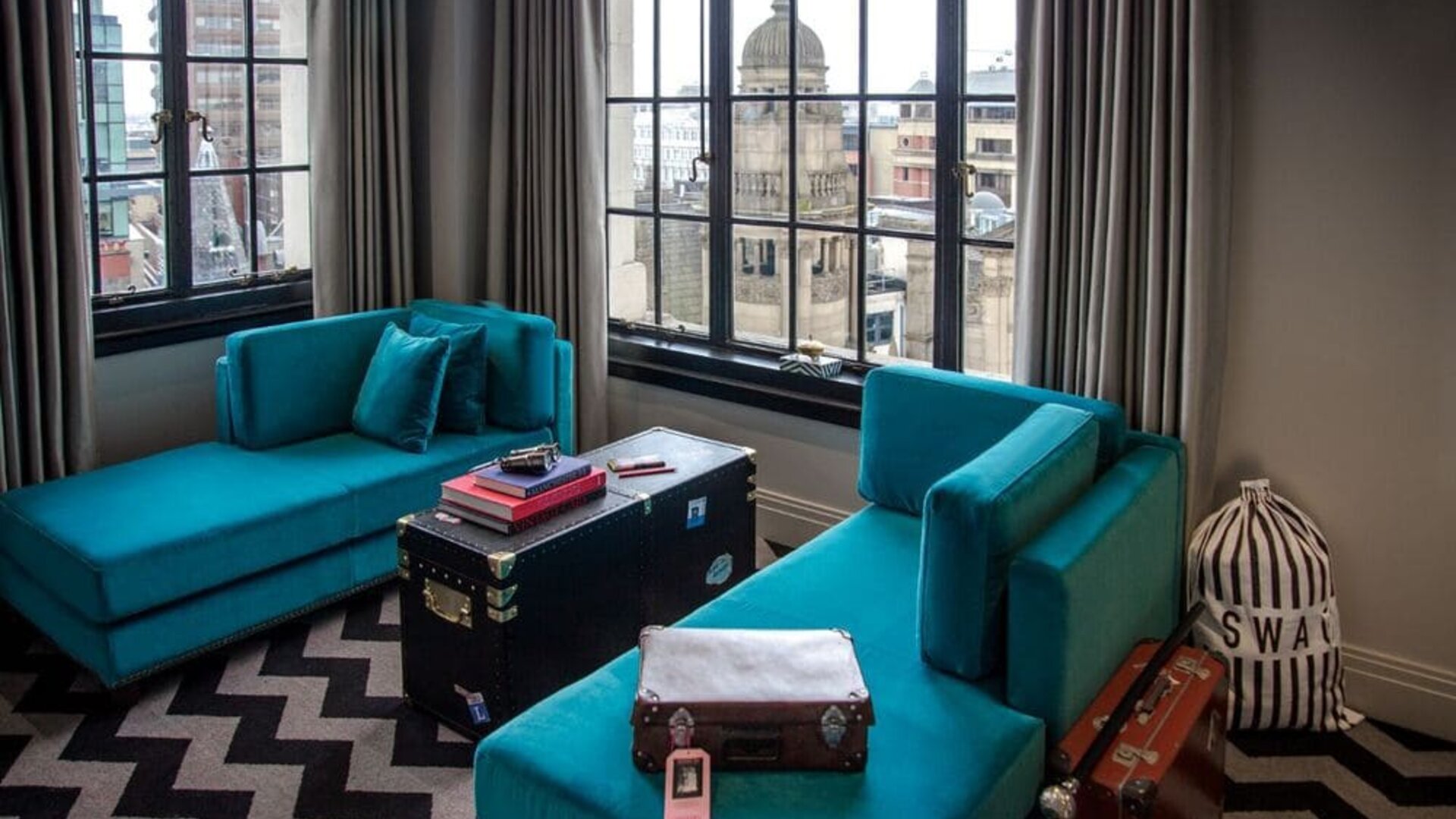 Living area with a view at Hotel Gotham.  