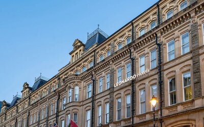Hotel facade at Leonardo Hotel Cardiff.