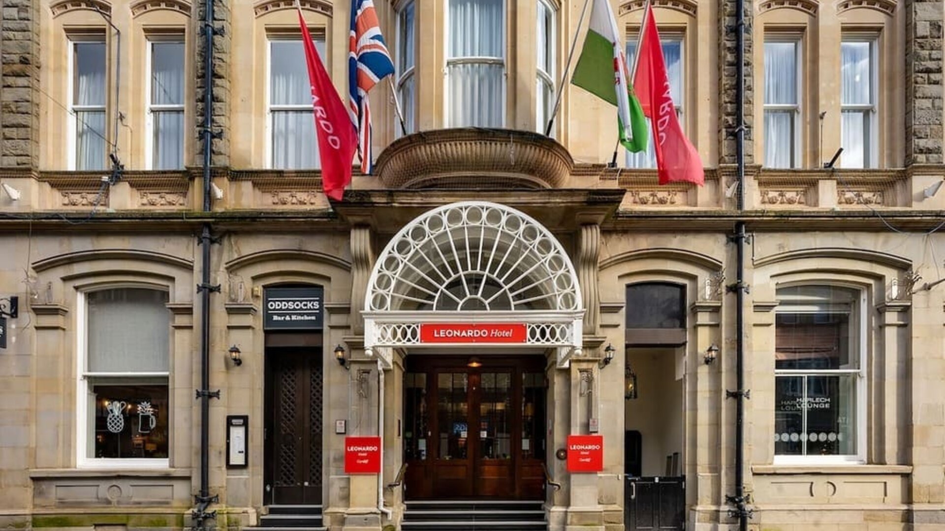 Hotel entrance at Leonardo Hotel Cardiff.