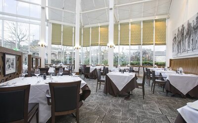 Dining area perfect for coworking at Leonardo Hotel Southampton Grand Harbour.