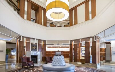 Lobby and coworking lounge at Leonardo Hotel Southampton Grand Harbour.