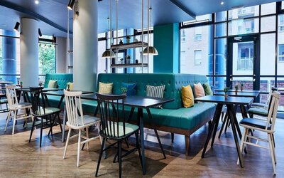 Dining area perfect for coworking at Leonardo Hotel Manchester Central.