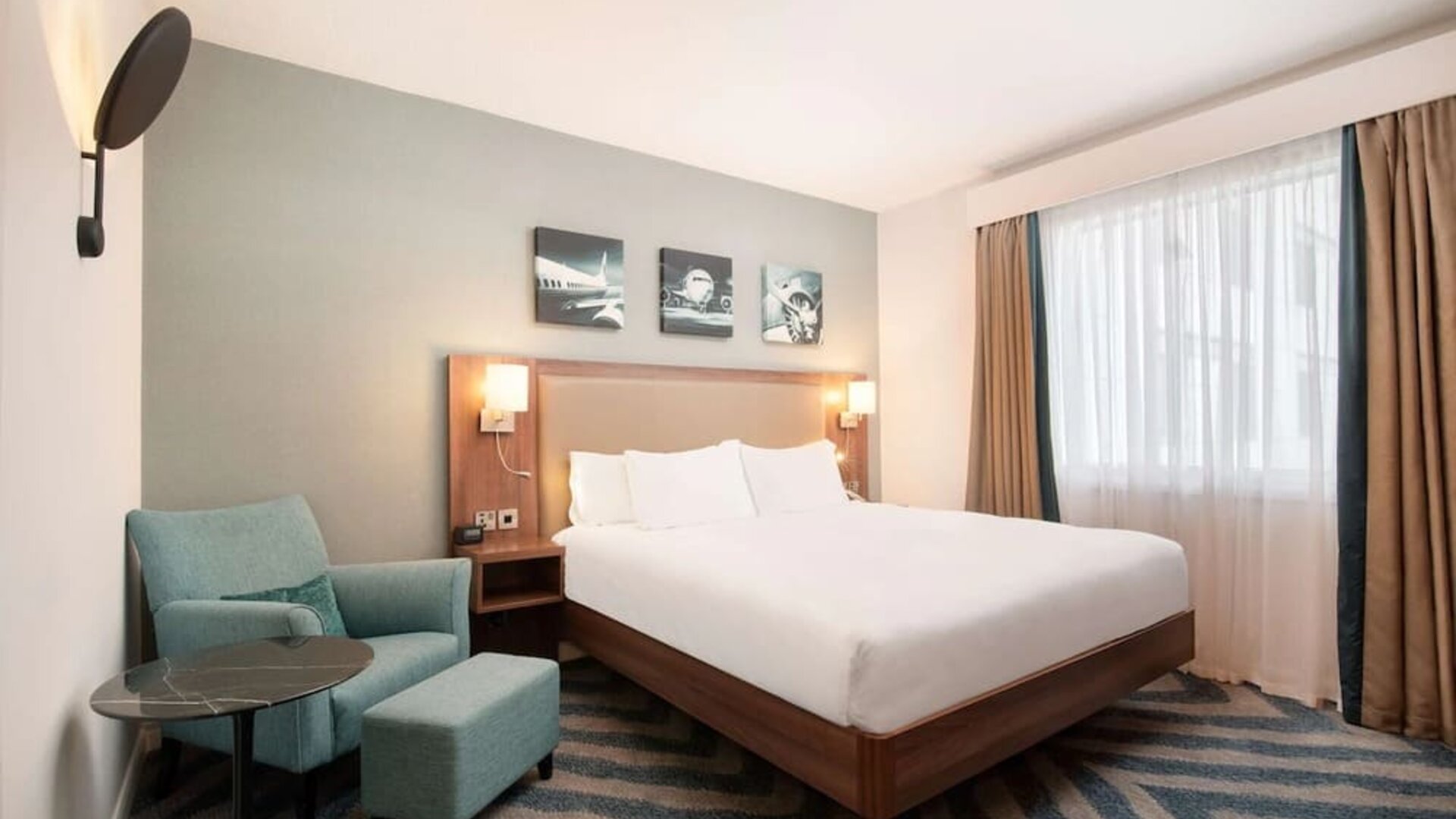 Day use room with natural light at Hilton Garden Inn London Heathrow Airport.