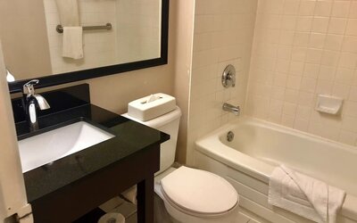 Guest bathroom at Travelodge Ottawa East.