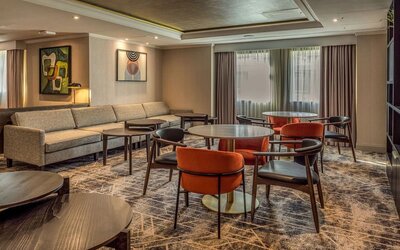 Lobby lounge perfect for co-working at Hilton London Watford.