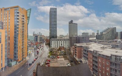 Room view at the Hampton by Hilton Manchester Northern Quarter.