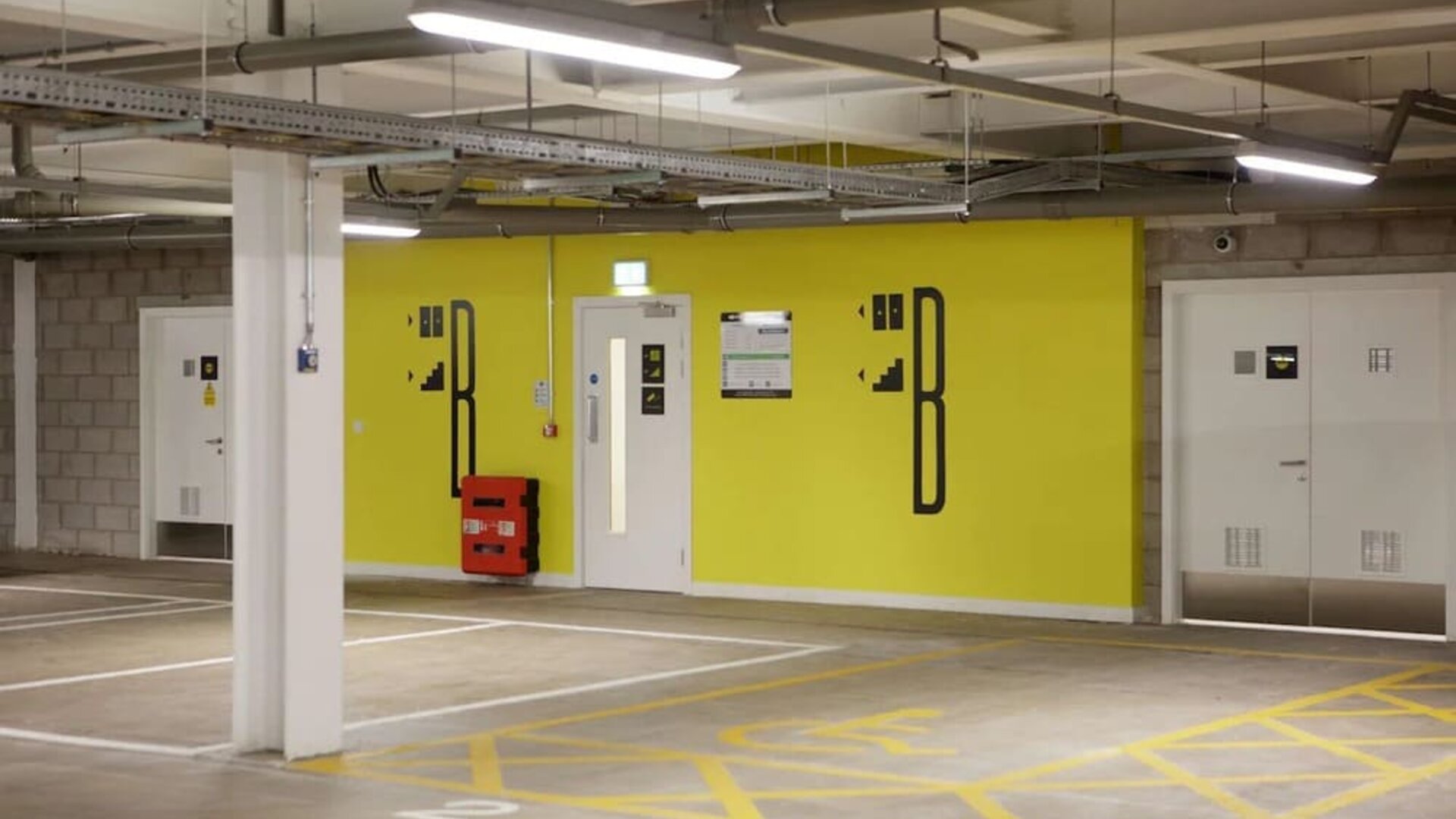 Hotel parking area at the Hampton by Hilton Manchester Northern Quarter.