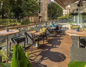 Terrace perfect for coworking at Hilton Garden Inn Bristol City Centre.