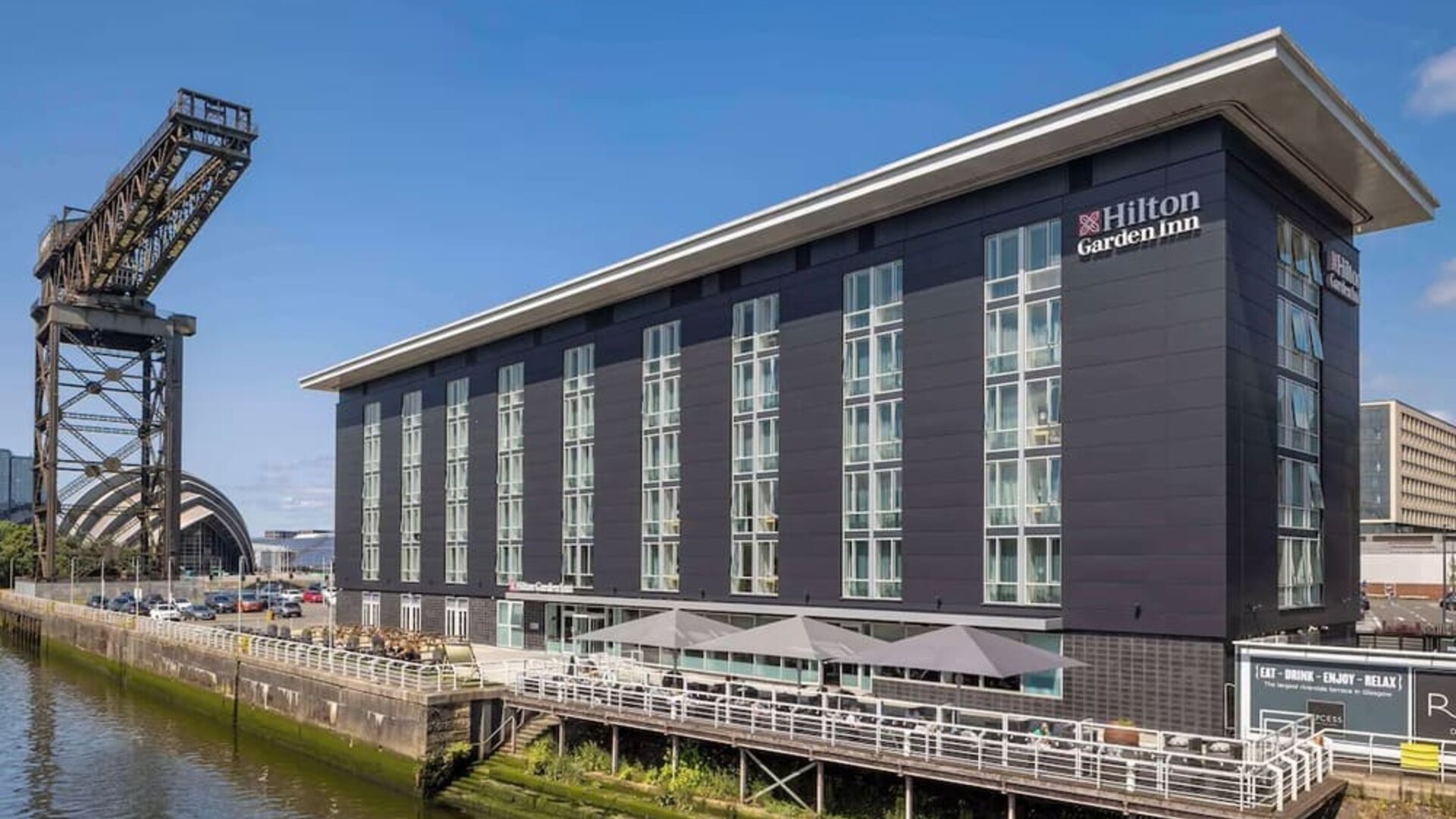 Hotel exterior at Hilton Garden Inn Glasgow City Centre.