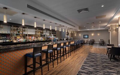 Hotel bar with lounge area at the Hilton London Gatwick Airport.