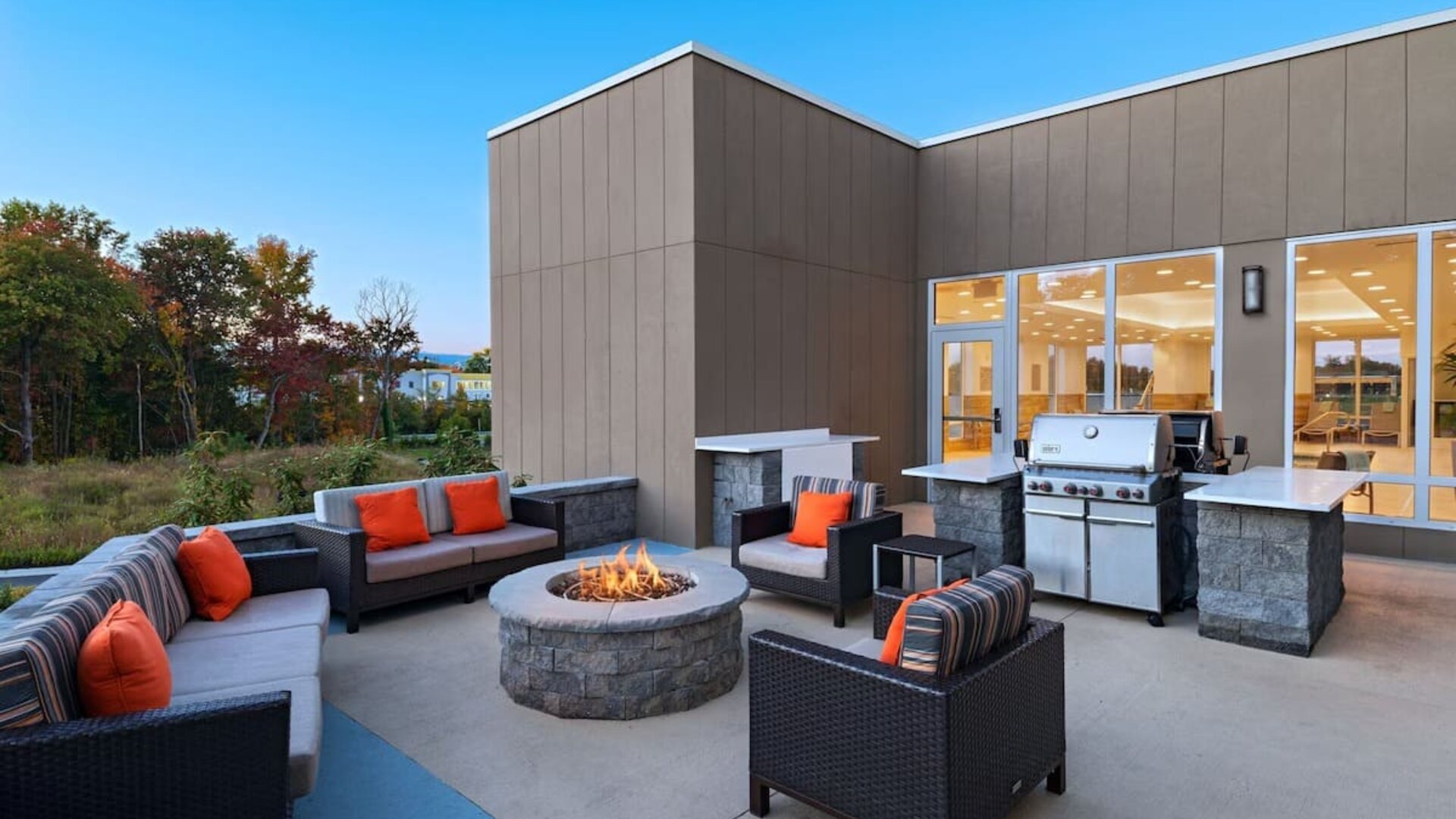 Outdoor seating at TownePlace Suites Edgewood Aberdeen.