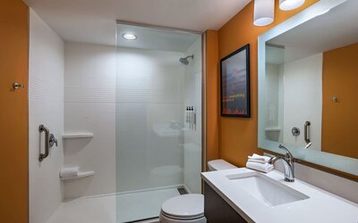Guest bathroom at TownePlace Suites Edgewood Aberdeen.