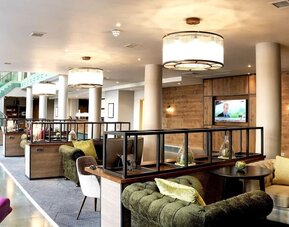 Comfortable lobby workspace at the Hilton Garden Inn Birmingham Brindleyplace.