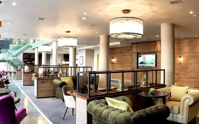 Comfortable lobby workspace at the Hilton Garden Inn Birmingham Brindleyplace.