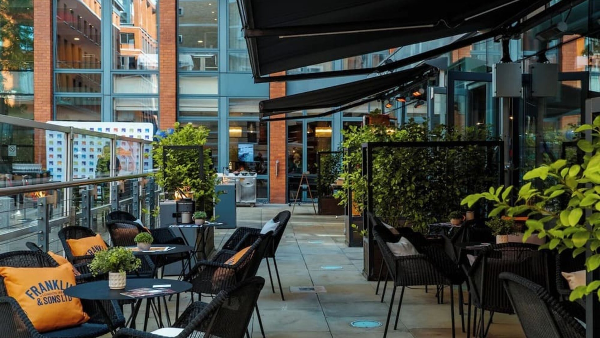 Outdoor patio perfect as workspace at the Hilton Garden Inn Birmingham Brindleyplace.