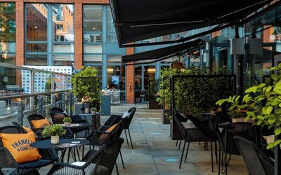 Outdoor patio perfect as workspace at the Hilton Garden Inn Birmingham Brindleyplace.