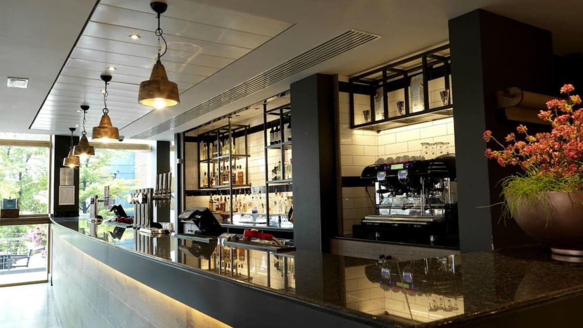 Hotel bar at the Hilton Garden Inn Birmingham Brindleyplace.