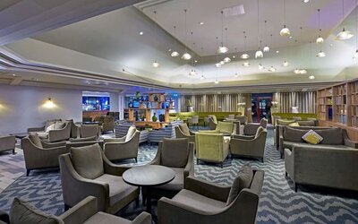Elegant dining area with tables and chairs at the DoubleTree by Hilton Bristol North.