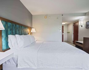King guest room featuring a plush Hampton bed, modern furnishings, and a comfortable layout designed for both business and leisure travelers.