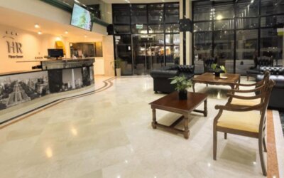 Spacious entrance lobby showcasing modern décor, comfortable seating arrangements, and easy access to the hotel's main facilities at HR Plaza Luxor.