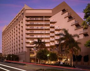 Exterior view of Hyatt Centric Delfina Santa Monica showcasing modern architecture in a prime location near Santa Monica Beach.