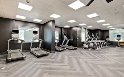Spacious fitness centre featuring cardio machines and strength training equipment at Four Points by Sheraton St. Catharines Niagara Suites.