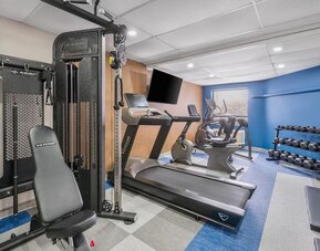 Fitness center with cardio machines, free weights, and strength equipment at Comfort Inn Belleville.
