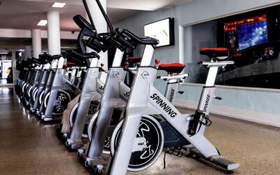 Fitness center with indoor spinning bikes at Sherry Frontenac Oceanfront Hotel.