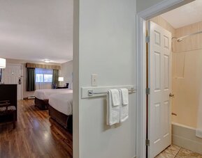 Guest room ensuite with bathroom entrance at Days Inn Vernon.