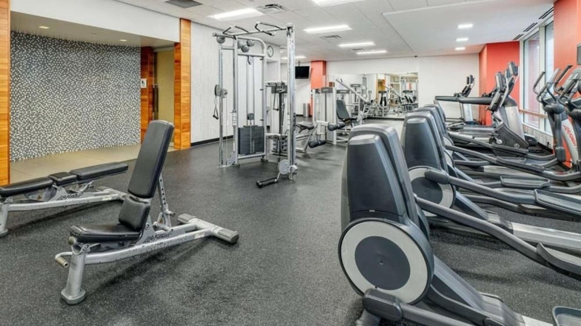 Fully equipped fitness center with cardio machines, strength equipment and free weights at Royal Sonesta Minneapolis.