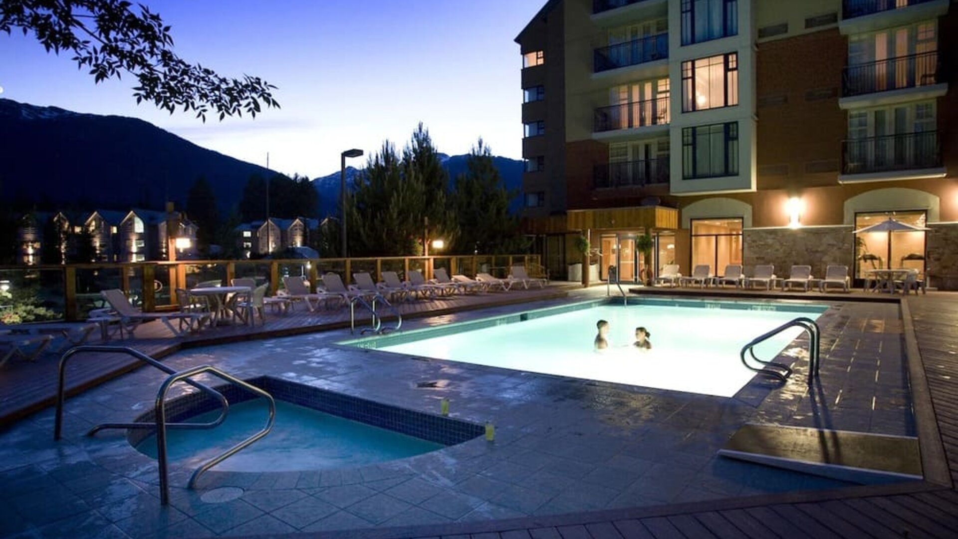 Romantic outdoor pool at Hilton Whistler Resort & Spa.