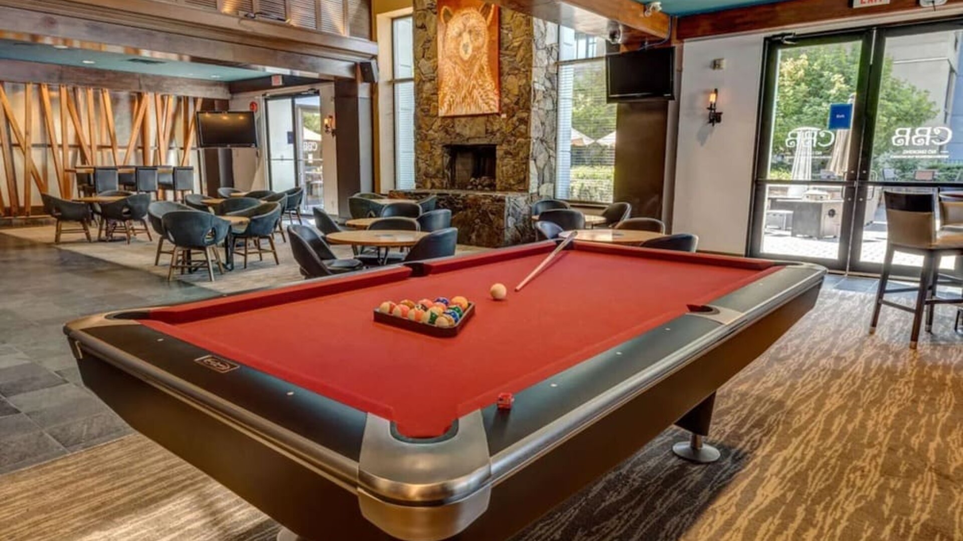 Game room and lounge area at Hilton Whistler Resort & Spa.