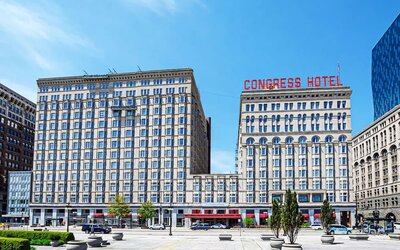 Hotel exterior at Congress Plaza Hotel.