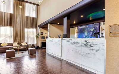 Lobby and coworking lounge at Best Western Plus Newark Airport West.
