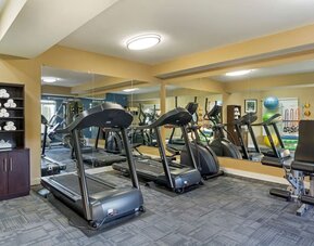 Fitness center with treadmills, elliptical machines, weights, and exercise equipment at Best Western Plus Mountain View Auburn Inn.