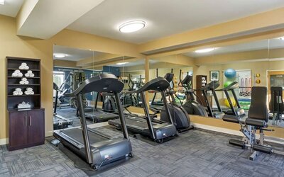 Fitness center with treadmills, elliptical machines, weights, and exercise equipment at Best Western Plus Mountain View Auburn Inn.