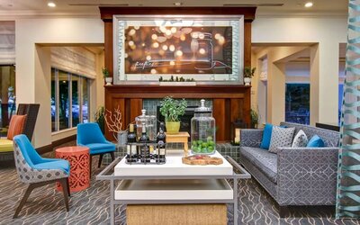 Hotel lobby and lounge area at Hilton Garden Inn Toronto/Burlington.