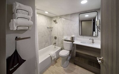 Guest bathroom at Wyndham DFW Airport.