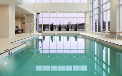 Relaxing indoor heated pool at DoubleTree By Hilton Montreal Airport.