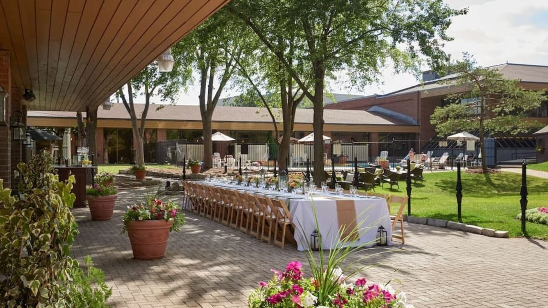 Outdoor patio at Hilton Mississauga Meadowvale.