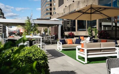 Exterior patio at DoubleTree By Hilton Montreal.