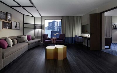 Day use delux suite with living room and workstation at DoubleTree By Hilton Montreal.