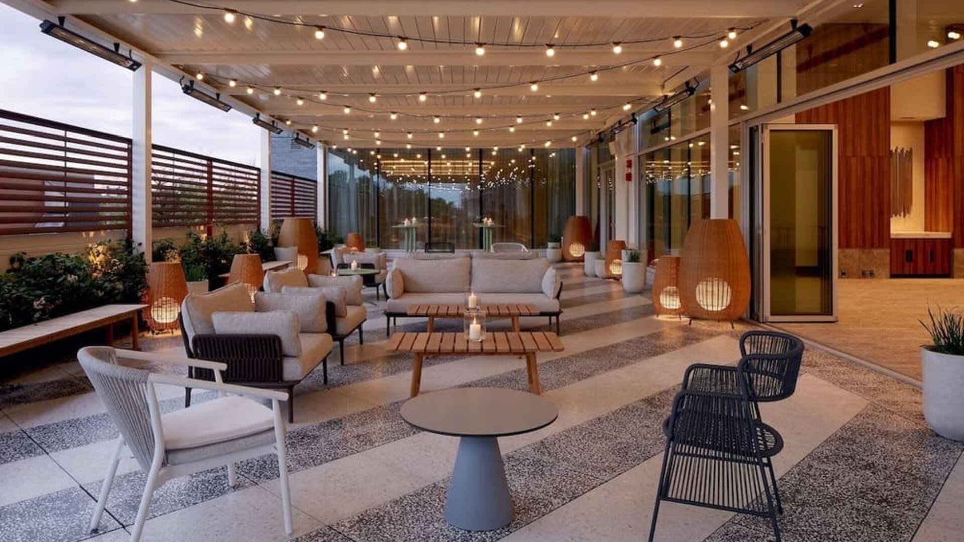 Hotel terrace at Hilton Garden Inn Montreal Midtown.