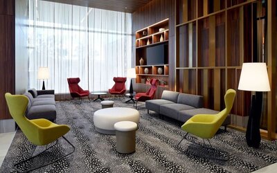 Comfortable hotel lobby at Hilton Garden Inn Montreal Midtown.