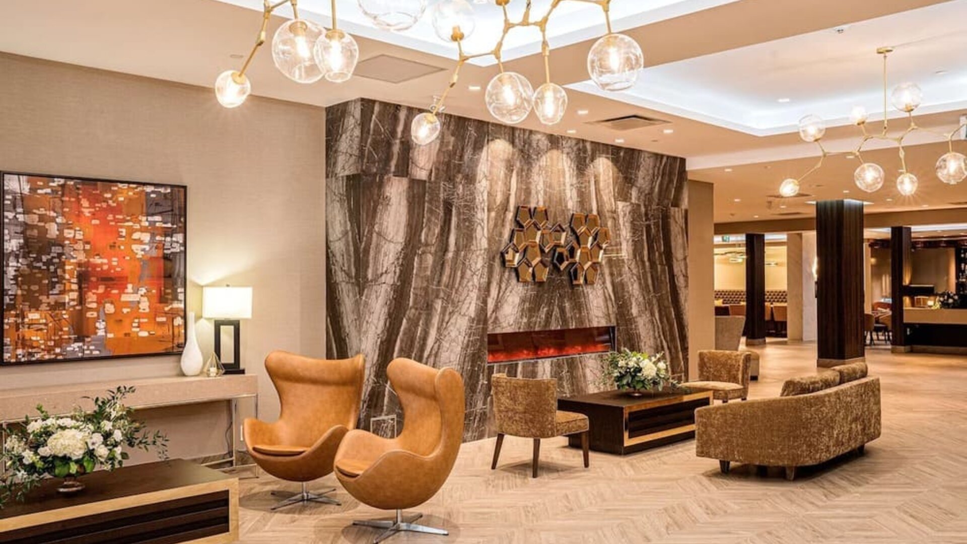 Stylish comfortable hotel lobby perfect for co-working  at DoubleTree By Hilton Kitchener.