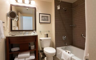 Guest bathroom with shower and tub at Fairmont Winnipeg.