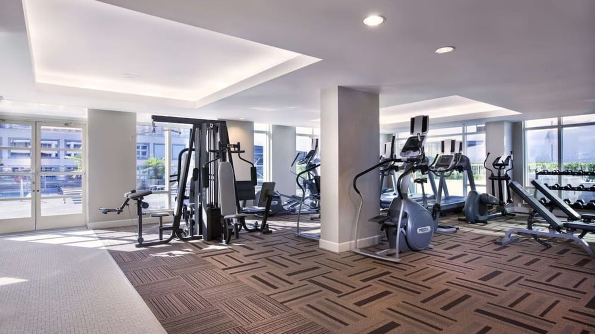 Fully equipped fitness center at the Fairmont Waterfront.