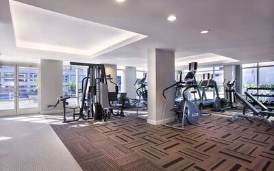 Fully equipped fitness center at the Fairmont Waterfront.